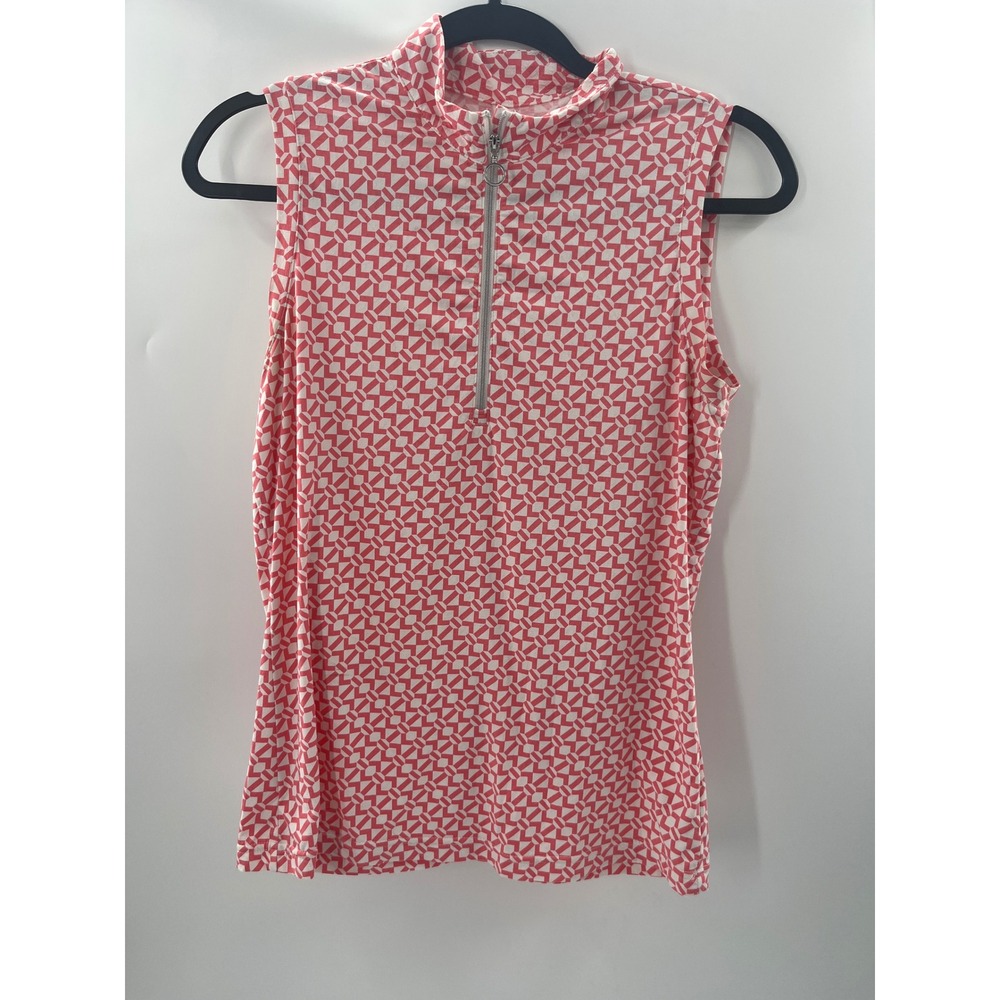 GGblue Luxe Sport Pink White Geometric Sleeveless Quarter Zip Golf Polo Small